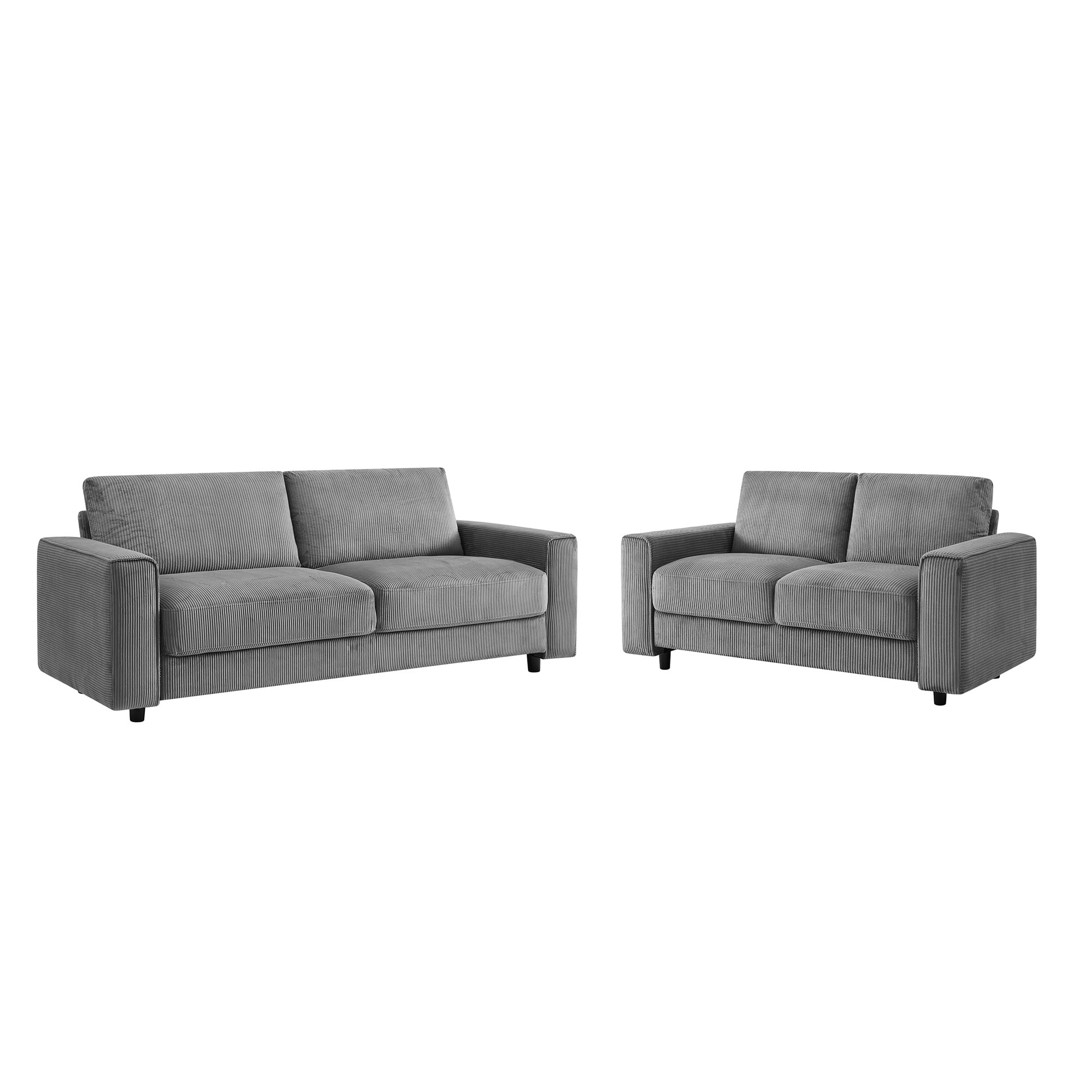 Modern Contemporary Upholstered 2-Piece Corduroy Plush Tufted Sofa Set, Grey