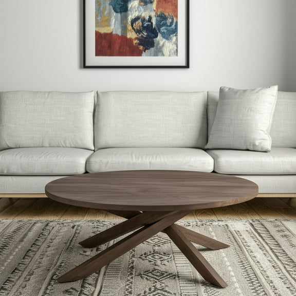 HomeRoots 597142 42 in. Brown Solid Wood Round Cross Legs Coffee Table