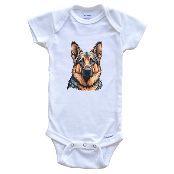 Cute German Shepherd Dog Breed Baby Bodysuit, 0-3 months white