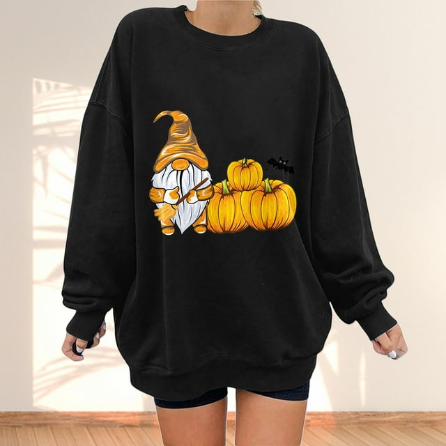 2023 Chandail en Molleton de Mode pour Femmes 50 % de Rabais Liquidation Mode Automne Hiver Halloween Nain Citrouille Imprimé Décontracté Sport Col Rond Survêtements Manches Longues