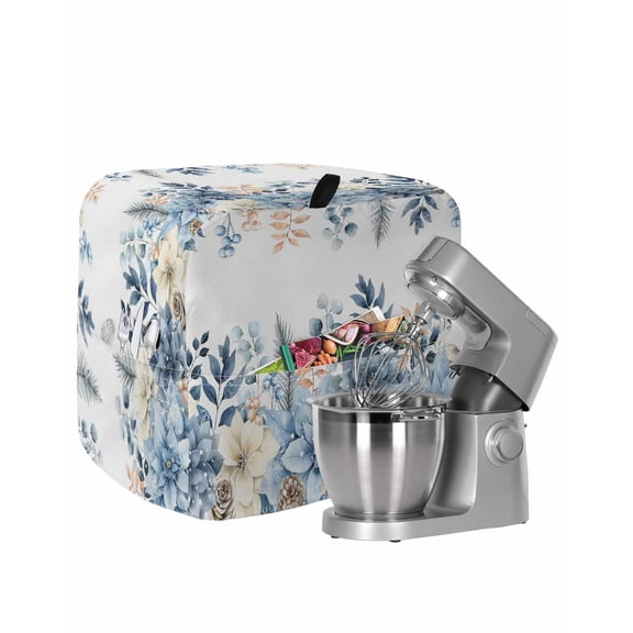 Blue Eucalyptus Christmas Stand Mixer Dust Cover with Storage Pocket & Handles,Xmas Floral Poinsettia Snowflake Fits All Tilt Head & Bowl Lift Kitchen Appliance Cover Organizer Accessories,6-8 Quart