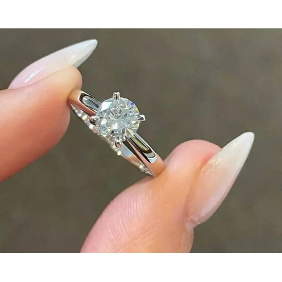 2CT Round Cut Lab Created VVS1/D Diamond Solitaire Ring Women's 14K White Gold Plated 925 Silver