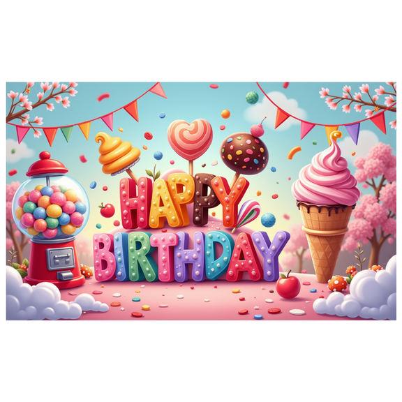 Yatrandify Colorful Design Happy Birthday Banner Whimsical Candy Theme Decorative Ice Cream for Birthday Party Kids Celebration Indoor Decor