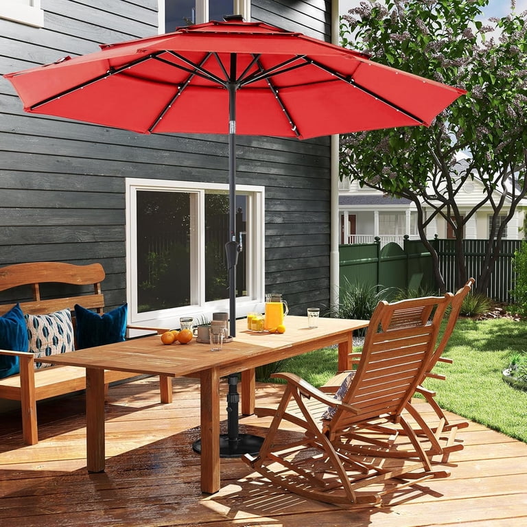 3 tier patio umbrella with lights 10FT 3-Tier Solar Outdoor 32 LED which is waterproof and fade 3-Tier Outdoor Patio Umbrella with