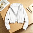 thumbnail image 6 of Fleece Hoodies for Teen Girls Zip up Long Sleeve Cropped Hooded Kids Sweatshirts White 8-9Y(130), 6 of 7