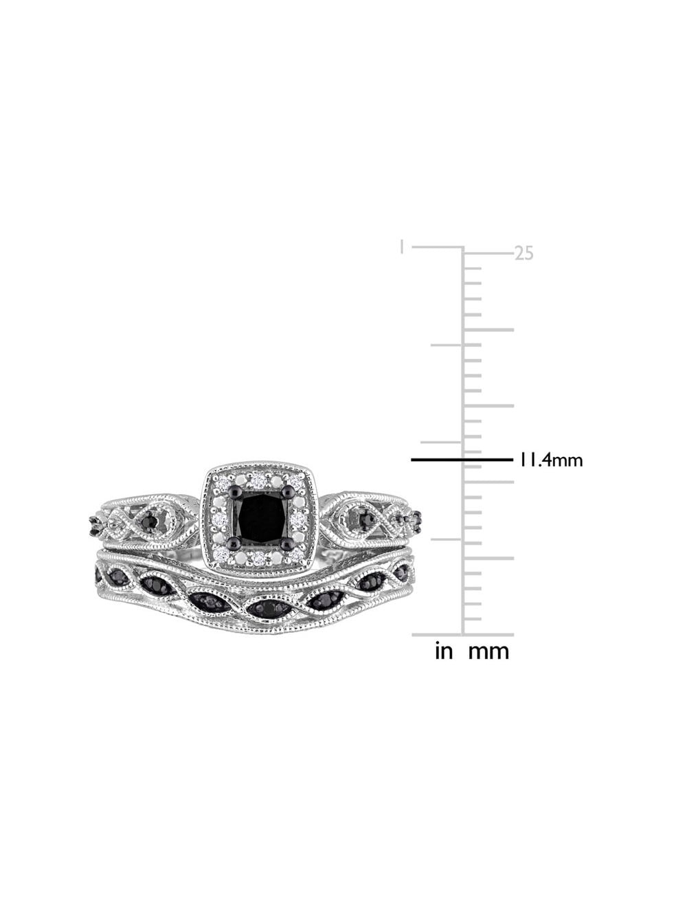 2/3 Carat (Ctw) Black Diamond Engagement Ring and Wedding Band Set in Sterling Silver for Women