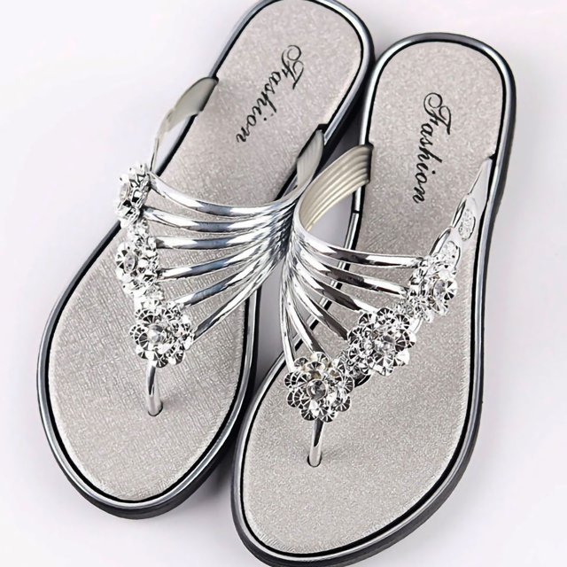 flat flip flops women flip flops 1 Pair Women Flat Sandals Summer Casual Slip On Flip Flops Lightweight for Walking Silver 39 ANGGREK FJ1713