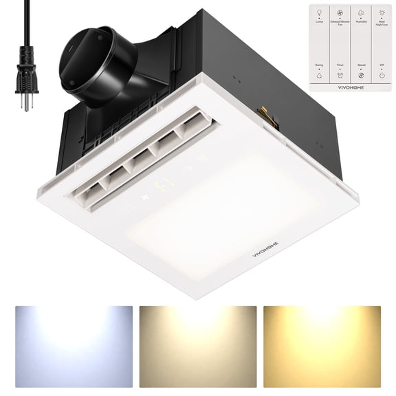 SPECSTAR Bathroom Exhaust Fan with LED Light and 1800W PTC Heater, Ceiling Mount Ventilation Fan, 160 CFM, 3 Color Temperatures, Wireless Remote Control