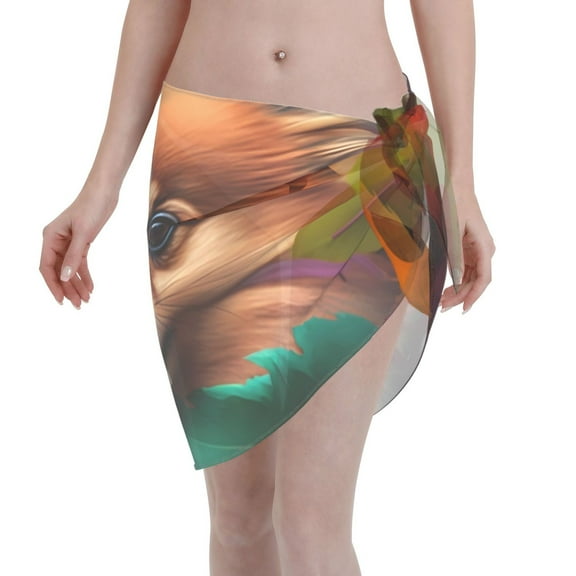 KLL Colorful Leaf Chihuahua Print Women's Sarong Coverups Short Bathing Suit Wrap Skirt Beach Wrap Swimsuit Cover Ups