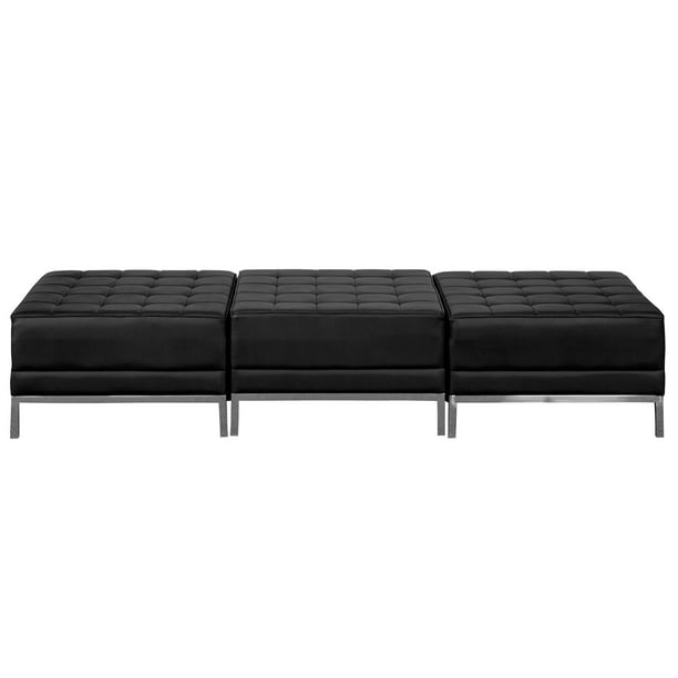 Set Of 3 Black Leather Seat Bench With, Black Leather Bench Seat