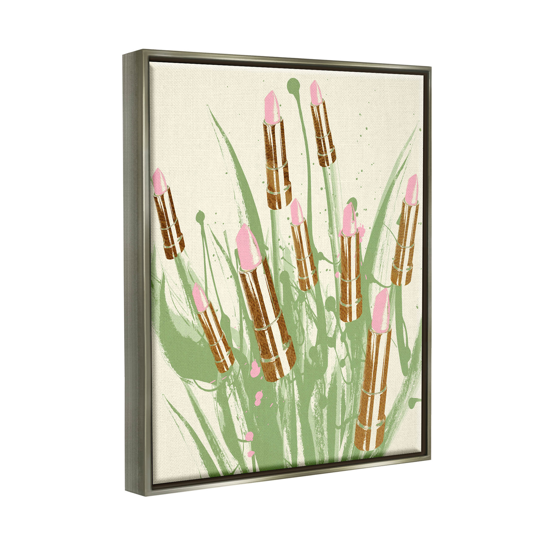 Stupell Industries Abstract Lipstick Glam Composition Graphic Art Luster Gray Floating Framed Canvas Print Wall Art, Design by Lil' Rue