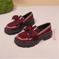 thumbnail image 4 of XUNKUSGA Loafers for Women Cute Bowknot Round Toe Leather Dress Shoes Fashion Color Block Thick Heel Anti Slip Womens Slip On Shoes for Work Daily,Red,6.5, 4 of 9
