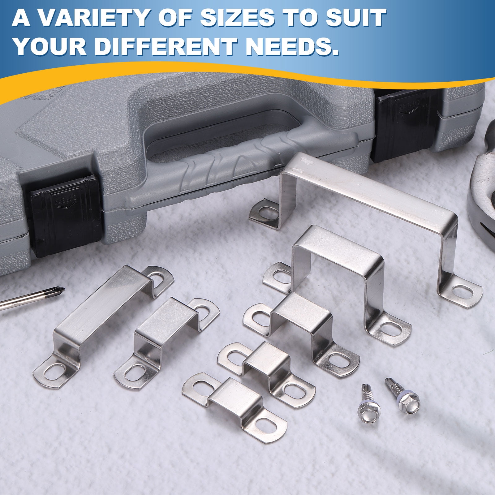 Uxcell 8set U Shaped Connector Bracket 80x20mm 304 Stainless Steel Square Pipe Clamp with Self Tapping Screw Square Tube Buckle for Pipe Hose Cable Automotive Parts, Silver