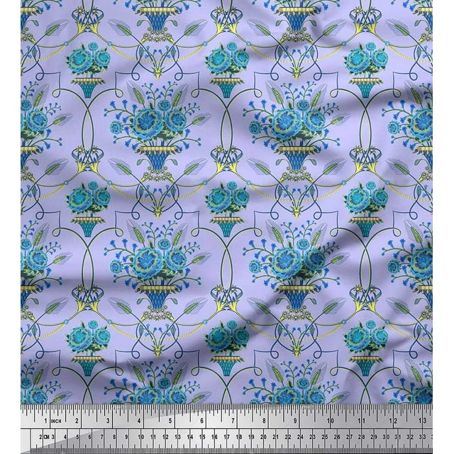 Soimoi Rayon Fabric Pot & Artistic Flower Print Fabric by Yard 56 Inch Wide