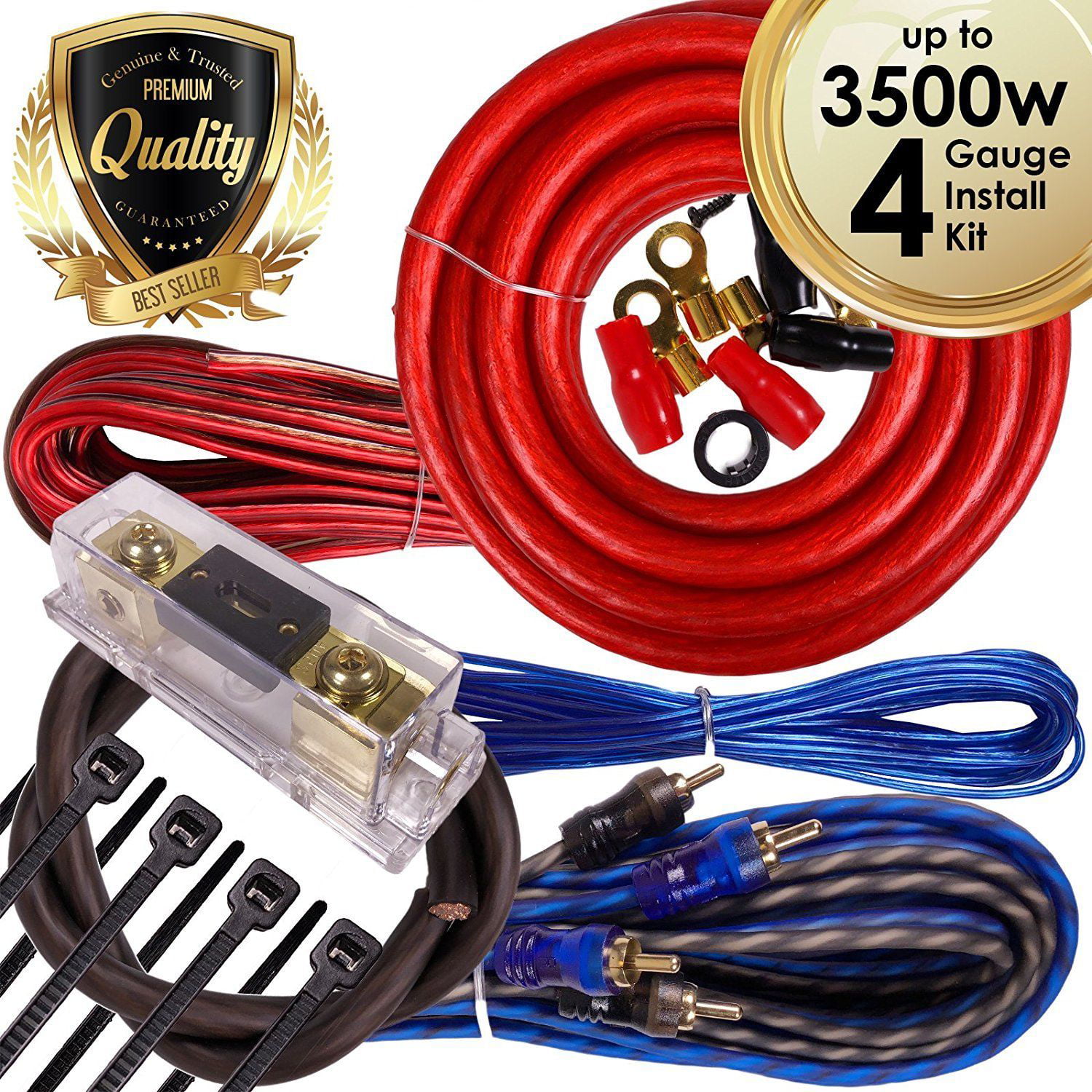 Complete 3500W 4 Gauge Car Amplifier Installation Wiring Kit Amp PK1 4 Ga Red - Walmart.com