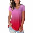 thumbnail image 2 of Camiseta de mujer con cuello en V, manga corta, gradiente superior, camiseta informal, rojo, XL kenally AP001652-14, 2 of 5