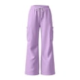 thumbnail image 6 of BAVIRRA Women's Drawstring Elastic Waist Cargo Wide Leg Sweatpants, Knit Flared Casual Pants with Large Cargo Pockets, Loose Streetwear Lounge Bottoms, 6 of 6