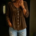 thumbnail image 2 of Women's fall tops Baeitkot V Neck Button Front Velvet Blouse Relaxed Babydoll Tunic Long Sleeve for Cozy Daily Commute Coffee M, 2 of 8