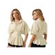 thumbnail image 2 of Blusas de verano para mujer, de manga corta, con cuello de solapa, estampado de rayas, abotonadas, con volantes plisados., 2 of 9