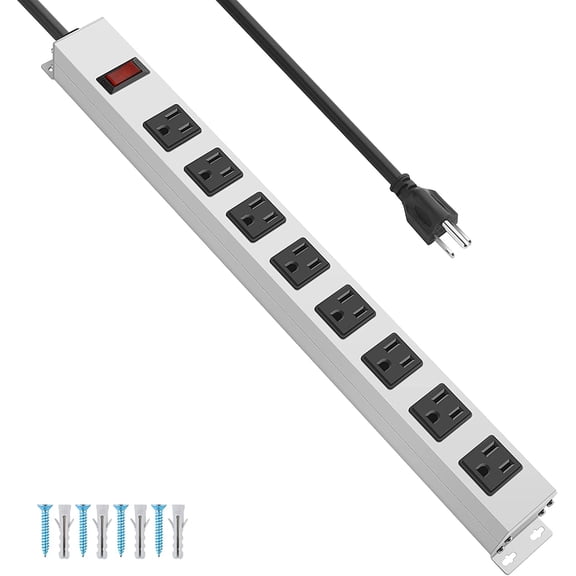 Metal Long 8 Outlet Power Strip Sur Protector, White, 6 FT, 1