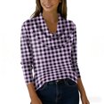 thumbnail image 3 of OIOLOYJM Womens Long Sleeve Tops Casual Plaid Long Sleeve Cowl Neck Shirts Cotton Loose Fit Fashion Pullover Summer Workout Soft Comfort Outfits Purple XL, 3 of 4