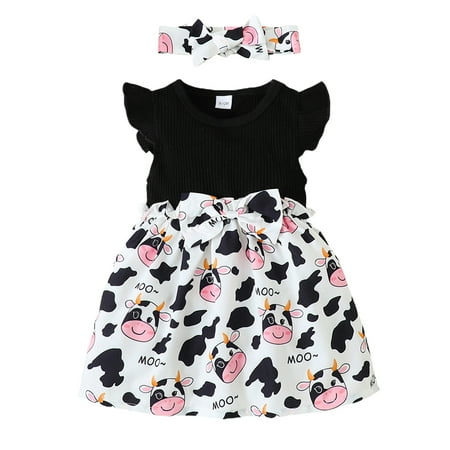 

Bagilaanoe Toddler Baby Girl Summer Dress Print Ruffle Flying Sleeve A-line Dresses + Headband 6M 9M 12M 18M 24M 3T Kids Casual Swing Sundress