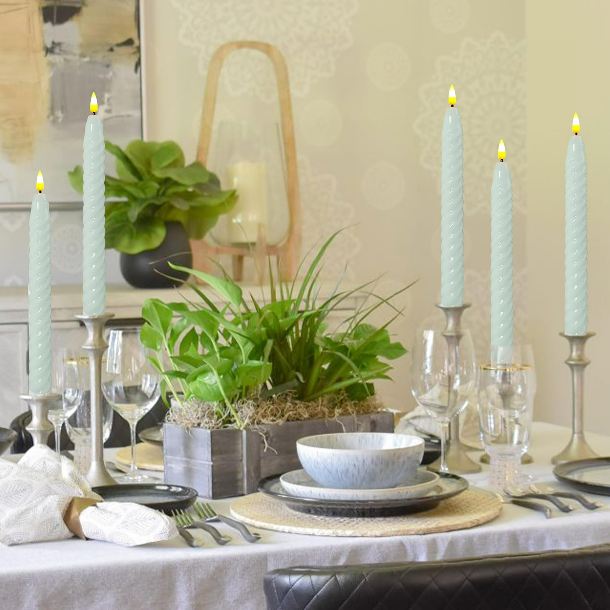 Blue Spiral Flameless Taper Candles, 9.8 Inch Flickering Candles with Remote and Timer, Real Wax Candlesticks LED Battery Operated 3D Wick for Wedding Party Home Decor