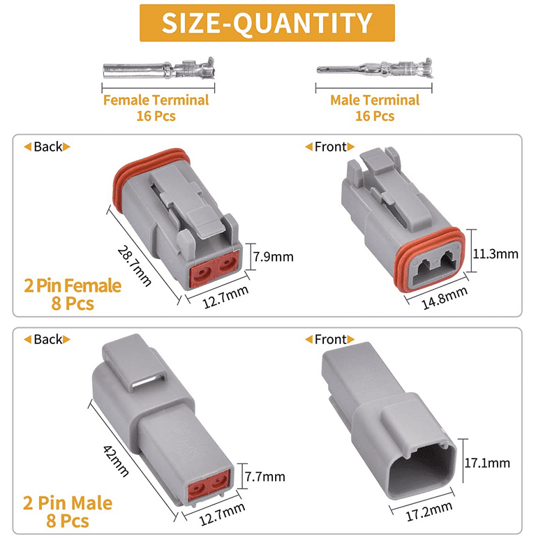 Electrical Wire Connector Plug - VIGRUE 8 Sets 2 Pin 16-20AWG