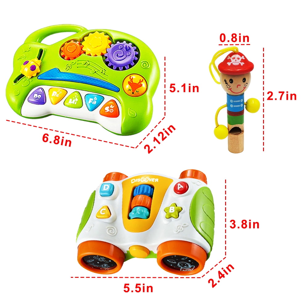 Musical Baby Toys 6 to 12 Months, Baby Piano Light Up Animal Musical Toys for Toddlers 1-3 Baby Infant Toddler Kids Piano,4pcs Cartoon Wooden Whistle Musical Instrument Toy Keychain Gift