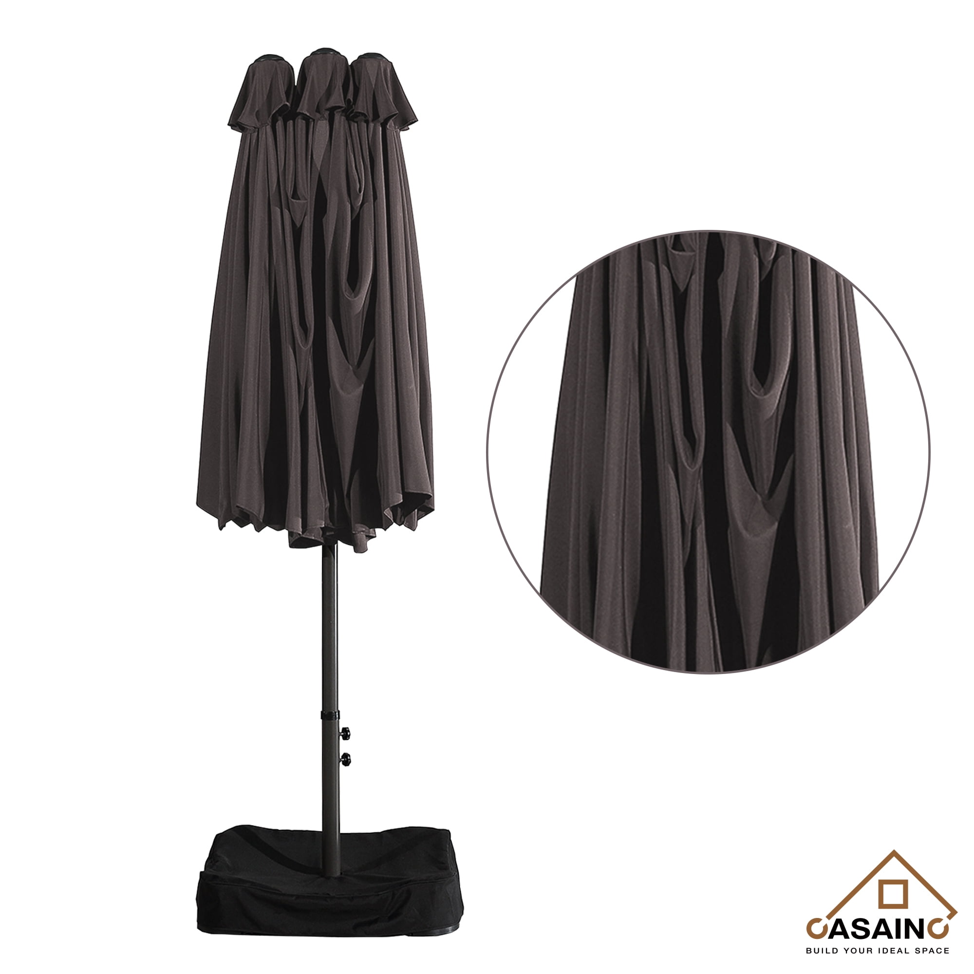 CASAINC 15 ft. Steel Market Patio Umbrella Double-Sided Twin Large Patio Umbrella with Base in Coffee