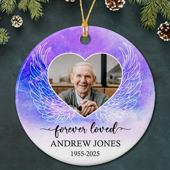 Personalized Memorial Photo Ceramic Ornament Christmas 2025, Add Photo Wings Frame Forever in My Memory Ornament Gift for Loss of Loved Ones, Custom Picture & Name Remembrance Memory Ceramic Ornament