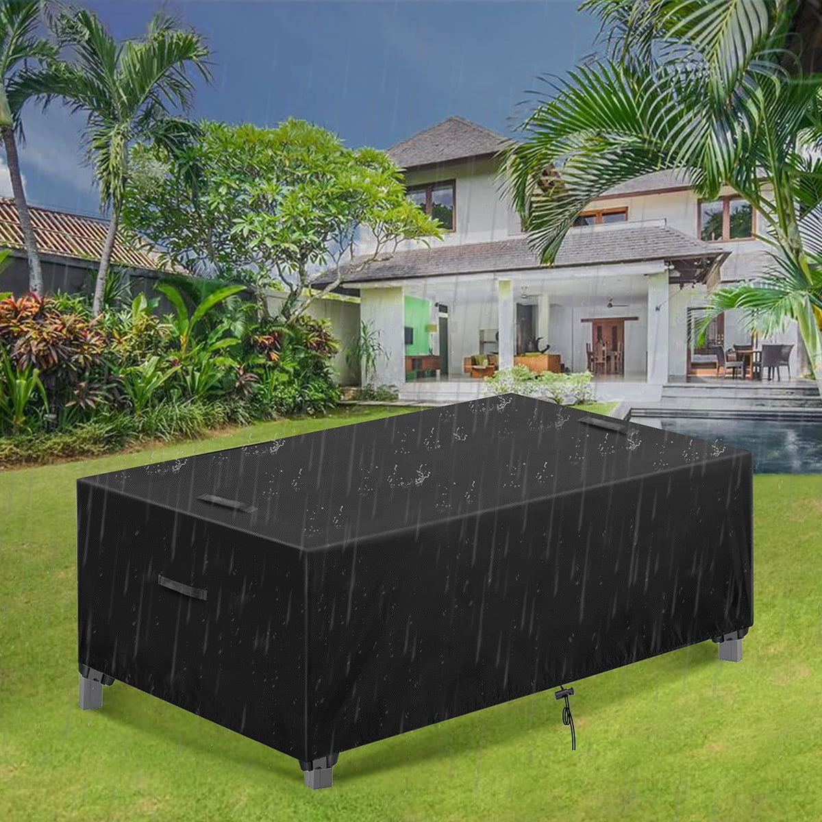 Patio Furniture Cover 128x63x29 inches Patio Cover 420D Waterproof Outdoor Chairs Table Cover for 8-12 Seater Outdoor Furniture UV Protection Cover Black