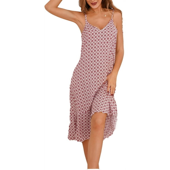 Richie House Women's Printed Floral Sexy Sleepwear Chemise V-Neck Nightgown Lingerie Dress RHW2910-A-M
