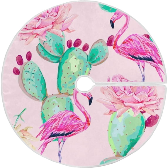 FMSHPON Pink Flamingo Xmas Christmas Tree Skirt Stand Mat for Holiday Party Decoration Indoor Outdoor 36 inches