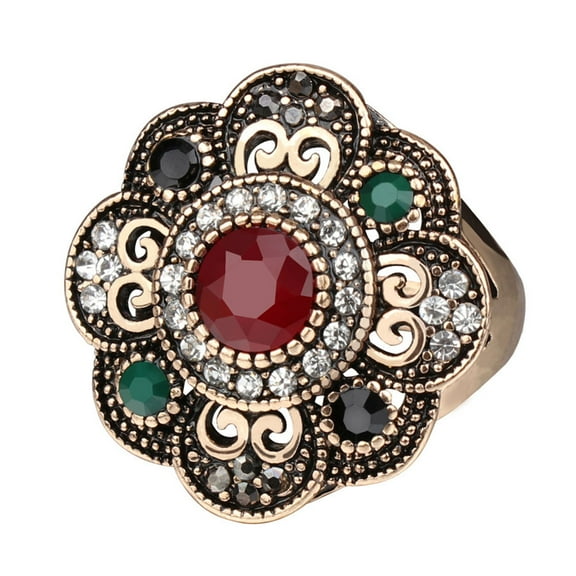 AYYUFE Vintage Women Hollow Floral Rhinestone Statement Ring Jewelry Party Cocktail Alloy, Rhinestone Multi-color