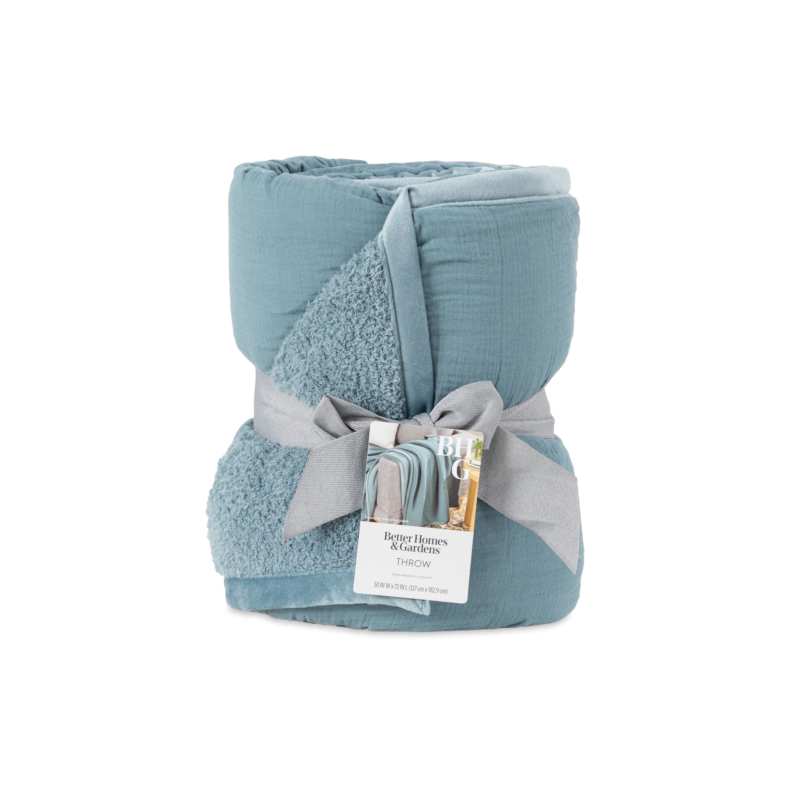Better Homes & Gardens Gauze Reverse to Cozy Knit Super Soft Throw Blanket, Oversized, Nimbus Blue