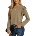 thumbnail image 2 of JWD Long Sleeve Shirts for Women Knit Tops Casual Crewneck Ruffle Tops Loose Fit Fawn-Small, 2 of 7