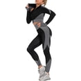 thumbnail image 2 of Chándal de entrenamiento para mujer Conjunto de 2 piezas Leggings de cintura alta y Top corto de manga larga Ropa deportiva de yoga con cremallera frontal M Negro-blanco Jormftte LRWJ007-8, 2 of 6
