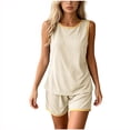 thumbnail image 2 of Blmnix Bamboo Pajamas Womens Pajamas Sleepwear Sets Summer Pajamas Short Pajama Beige Crew Neck Sleeveless Short Womens Pajama Sets Shorts,L, 2 of 5