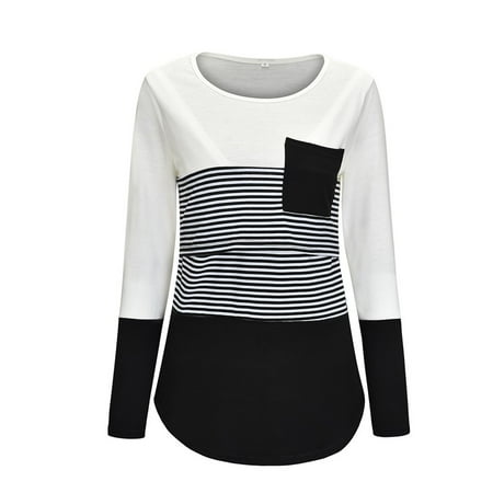 

Youmylove Womens Maternity Long Sleeve Striped Print Nursing Tops T-Shirt For Breastfeeding Casual Clothes