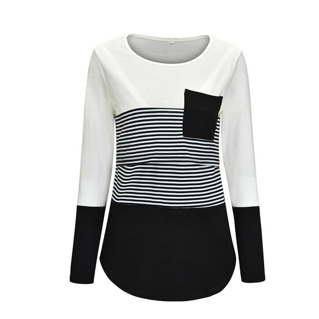 2025 T-Shirts de Maternité à Manches Longues pour Femmes, T-Shirts de Maternité Unis à Imprimé Rayé, Hauts d'Allaitement, Chandails à Capuchon de Maternité, T-Shirt pour