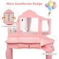 thumbnail image 5 of LEIYY Kids Wooden Vanity Table & Stool Set, 2 in 1 Detachable Design with Dressing Table and Writing Desk, Princess Makeup Dressing Table with Two 180° Folding Mirror, for Girls, Kids (Pink), 5 of 10