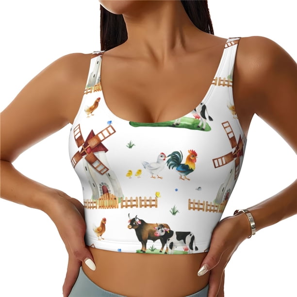 Balery Cute Farm Sujetadores deportivos con espalda cruzada para mujer, acolchados, sin costuras, de alto impacto, ideales para yoga, gimnasio, entrenamiento y fitness.-X-Large
