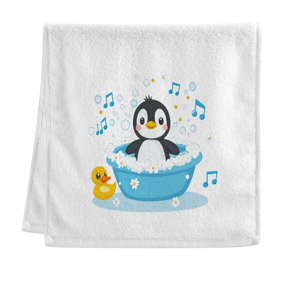 Cute Penguin Bathing Pure Cotton Towels Bath Towel Quick Drying for Bathroom Beach Sports 16" x 30"