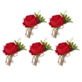 thumbnail image 2 of 5PCS Wedding Boutonniere Pin Fixed Plastic Artificial Flower Corsage for Bride and Groom Red, 2 of 6