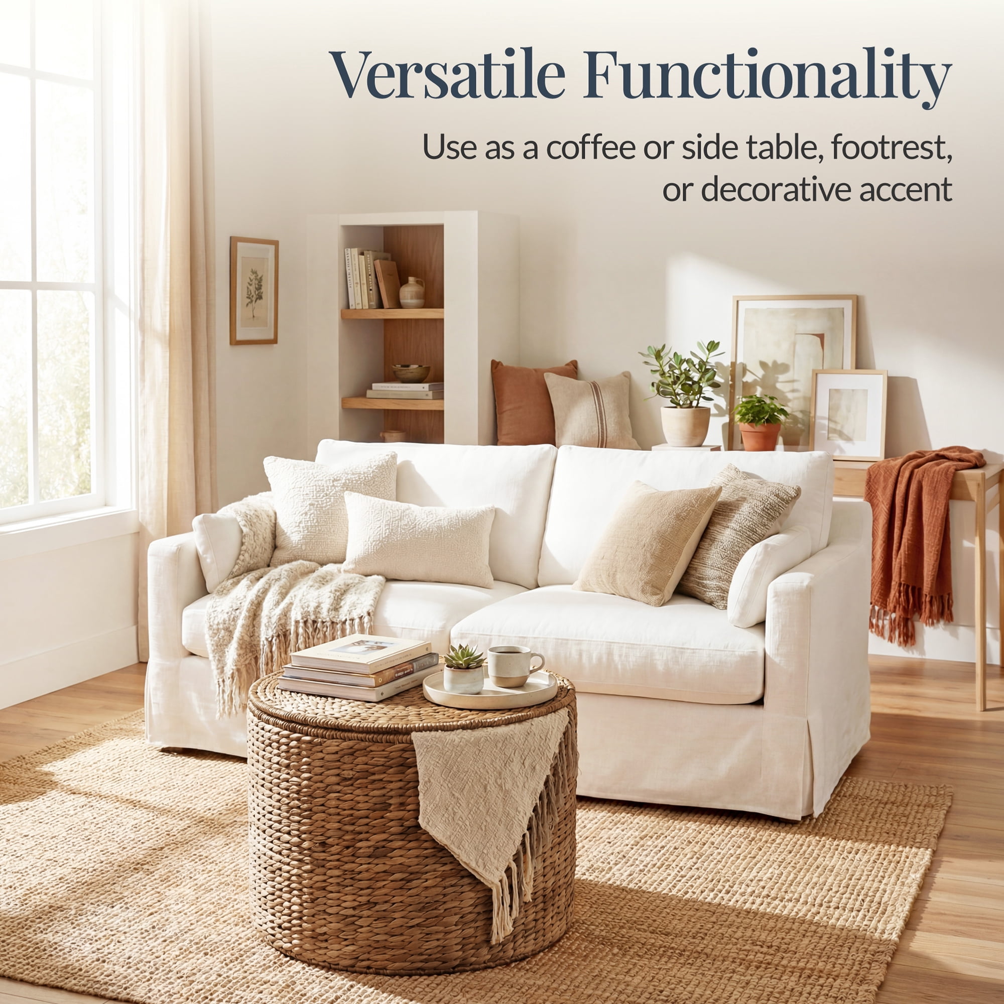 Best Choice Products Large Round Storage Ottoman W/ Lid, Handwoven Water Hyacinth Footstool - Chestnut
