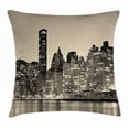 thumbnail image 1 of New York Throw Pillow Cushion Cover, Manhattan Skyline at Night East River Panoramic Famous City Urban Life in USA, Decorative Square Accent Pillow Case, 20 X 20 Inches, Sepia Black, by Ambesonne, 1 of 2