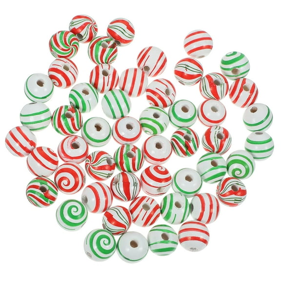 Jiyike 60Pcs Wooden Loose Beads Christmas Loose Beads Round Bead Charms Christmas Garland Wood Beads