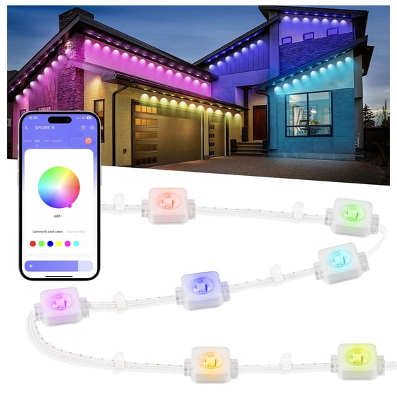 Luces exteriores permanentes para casa Luces exteriores RGBIC inteligentes de 100 pies con 72 modos de escena Luces de alero impermeables IP67 para Navidad Todas las decoraciones navideñas Funcionan c