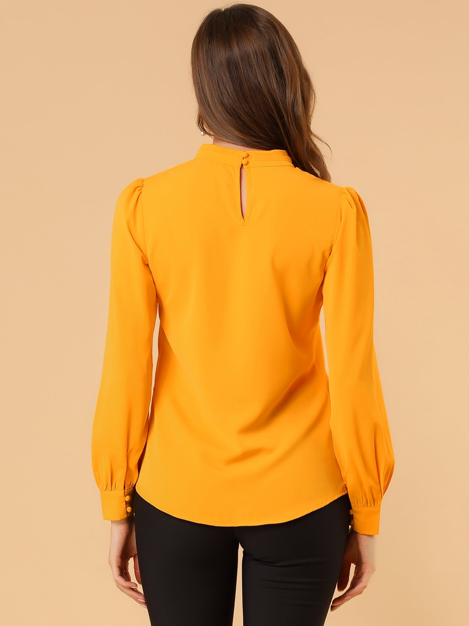 DARING DIVA Women's Stand Collar Long Sleeve Office Blouse 3XL Bright Yellow